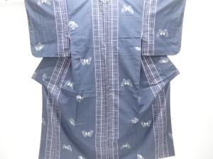 未使用品　蝶模様織り出し手織り節紬着物